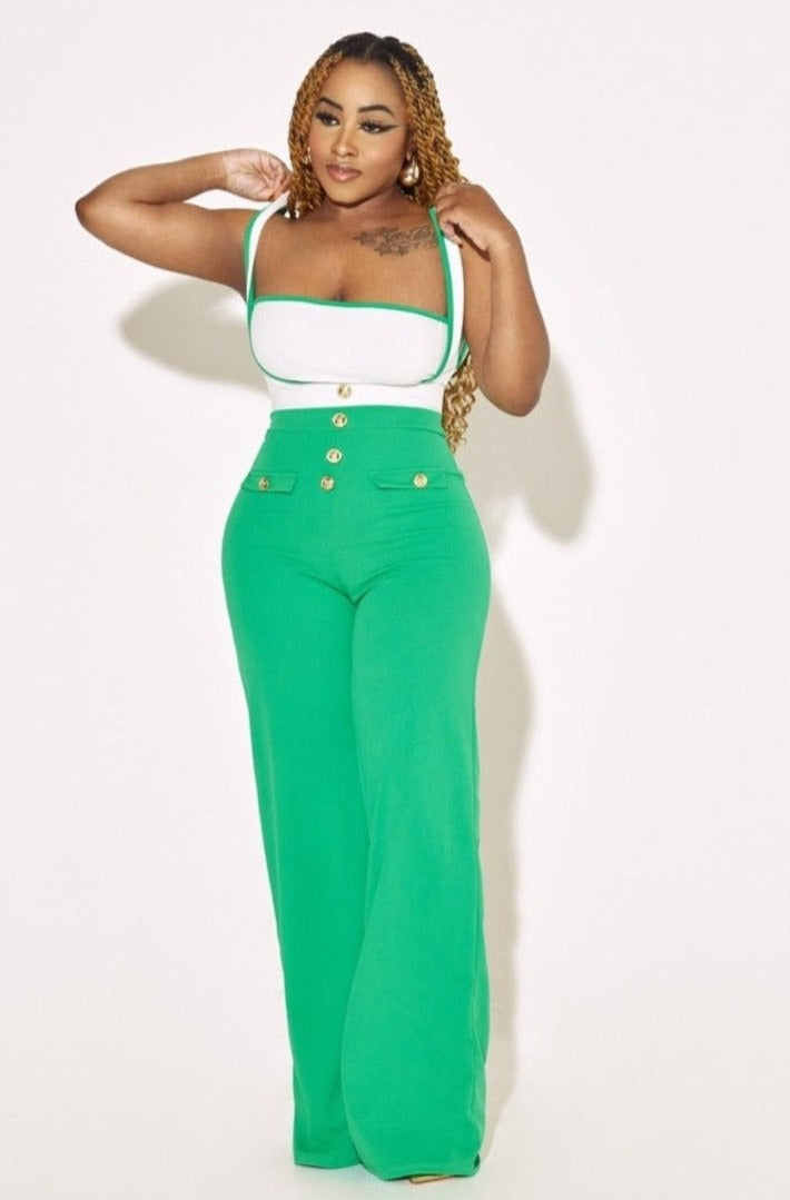 Lady In Green Jumpsuit Set